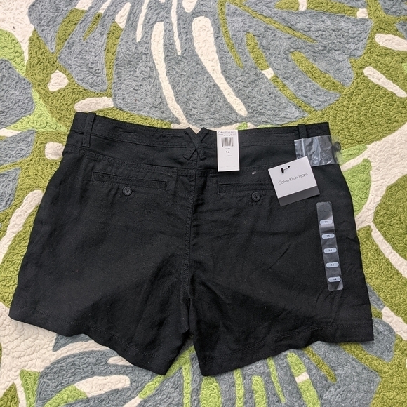 Calvin Klein Linen Black Shorts New Size  14 - Picture 3 of 4